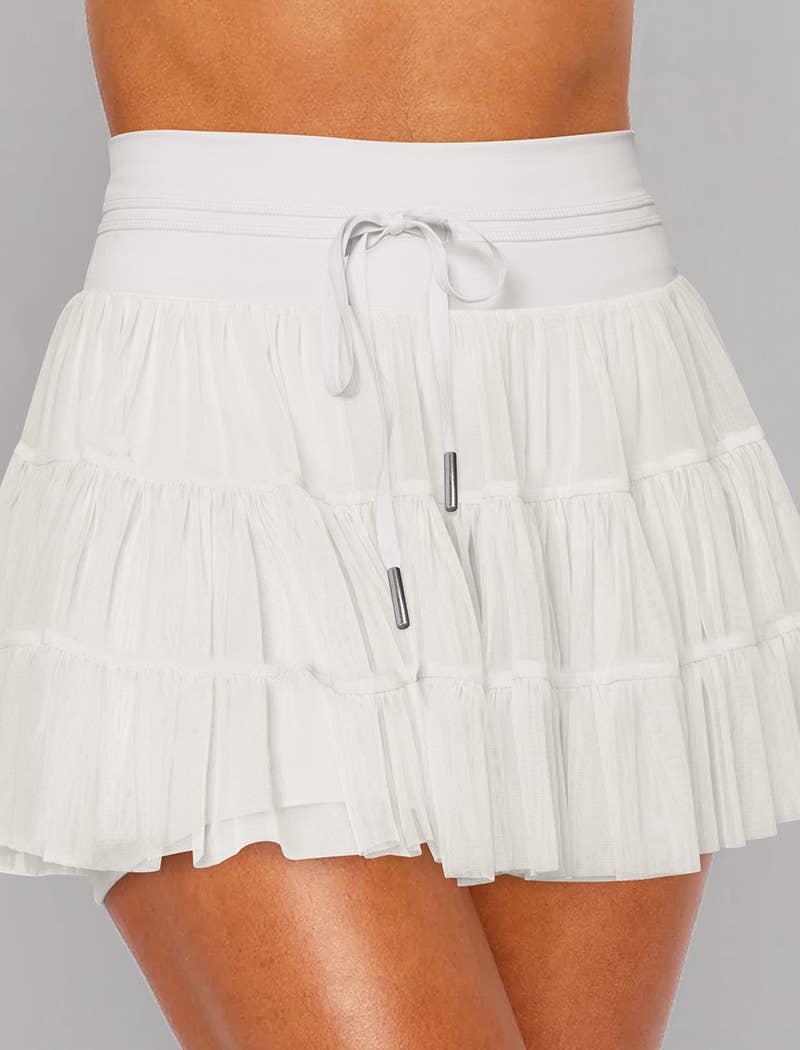 Drawstring Waist Ruffle Tennis Skirt