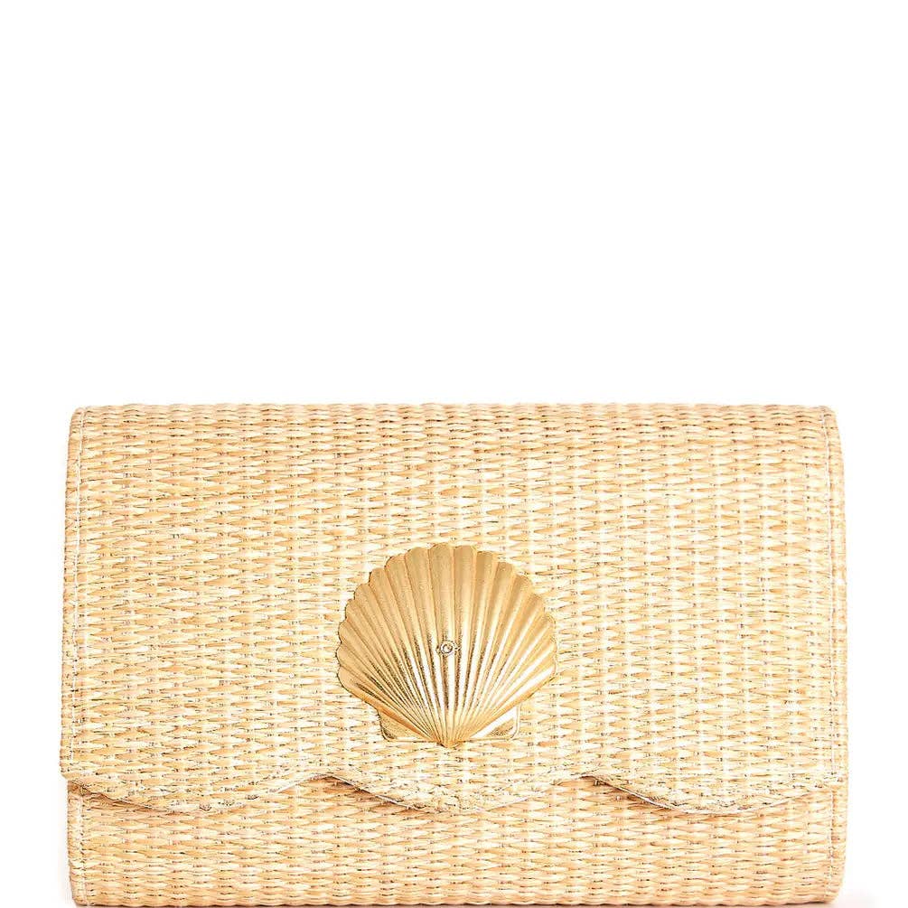 Scalloped Ruby Straw Clutch- Gold Charm - WS