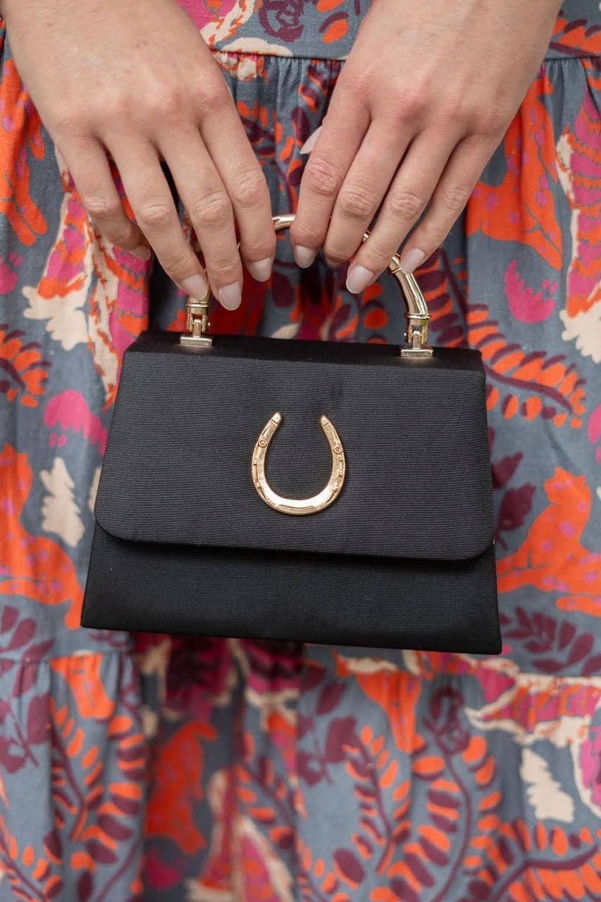 Black Faille Lulu with Gold Handle Handbag - Gold Charms- WS