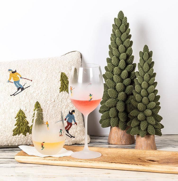 Frosted Skier Wine Glass