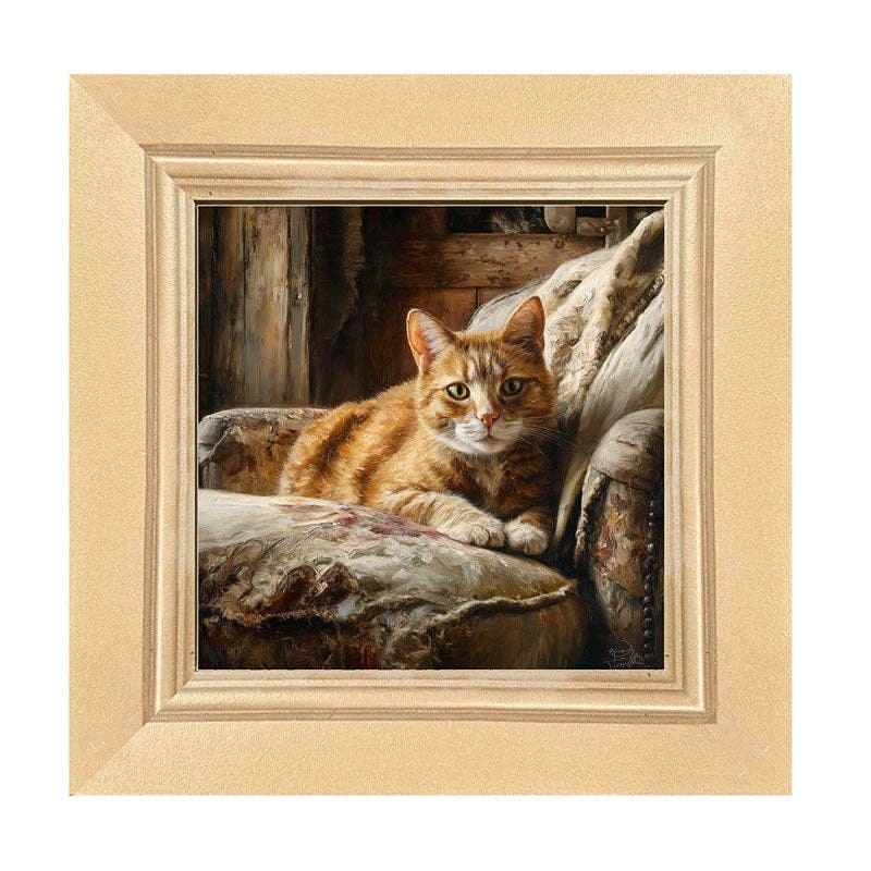 Armchair with Orange Tabby Cat - Square Frame