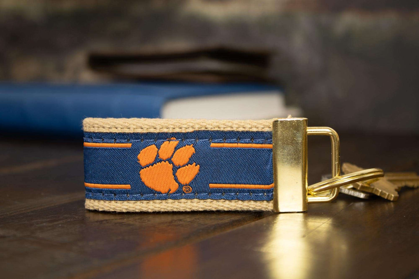 Clemson Tigers Collegiate Woven Ribbon Key Chain. Clemson University Key Fob. Clemson Tigers  Gift. Brass Clasp and O-Ring.