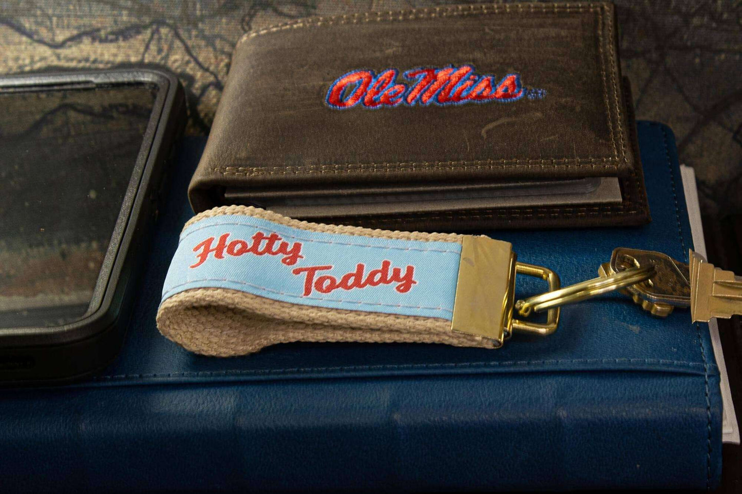 Ole Miss Rebels Collegiate Woven Ribbon Key Chain. Ole Miss Key Fob. Ole Miss Gift. Hotty Toddy Key Ring. Brass Clasp and O-Ring.