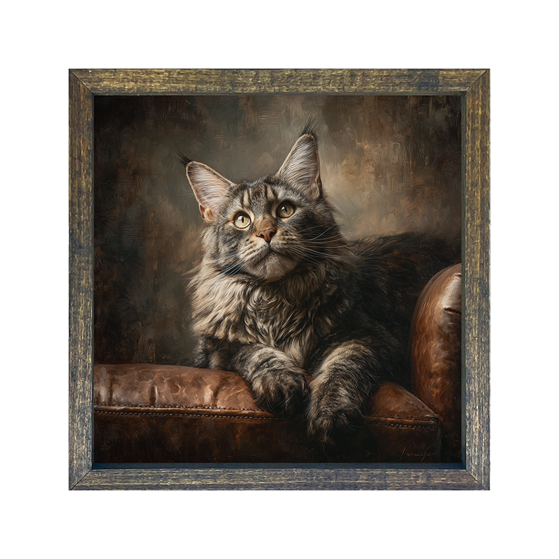 Armchair with Maine Coon Cat - Square Box Frame