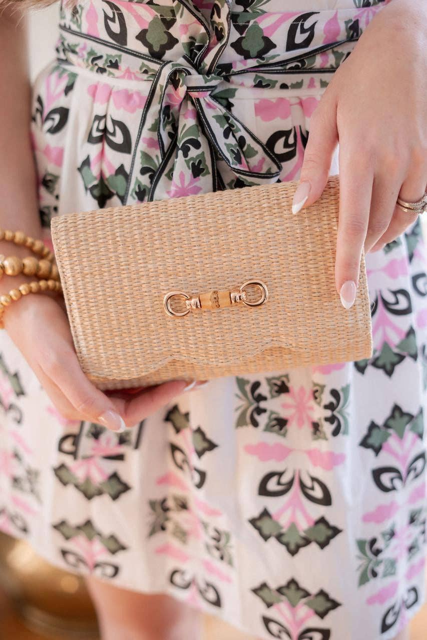 Scalloped Ruby Straw Clutch- Gold Charm - WS