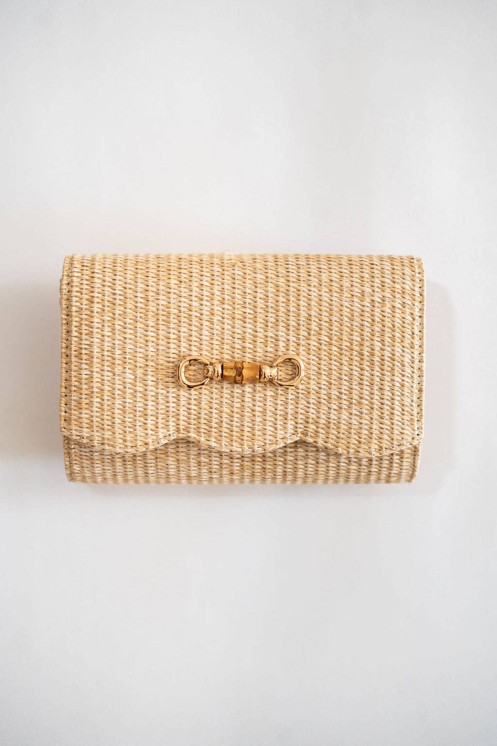 Scalloped Ruby Straw Clutch- Gold Charm - WS
