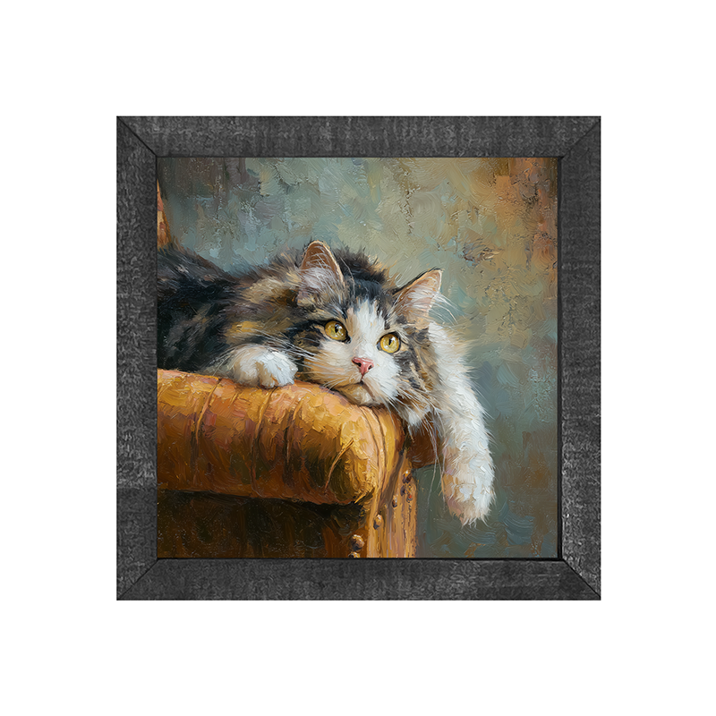 Armchair with Lounging Cat - Square Box Frame
