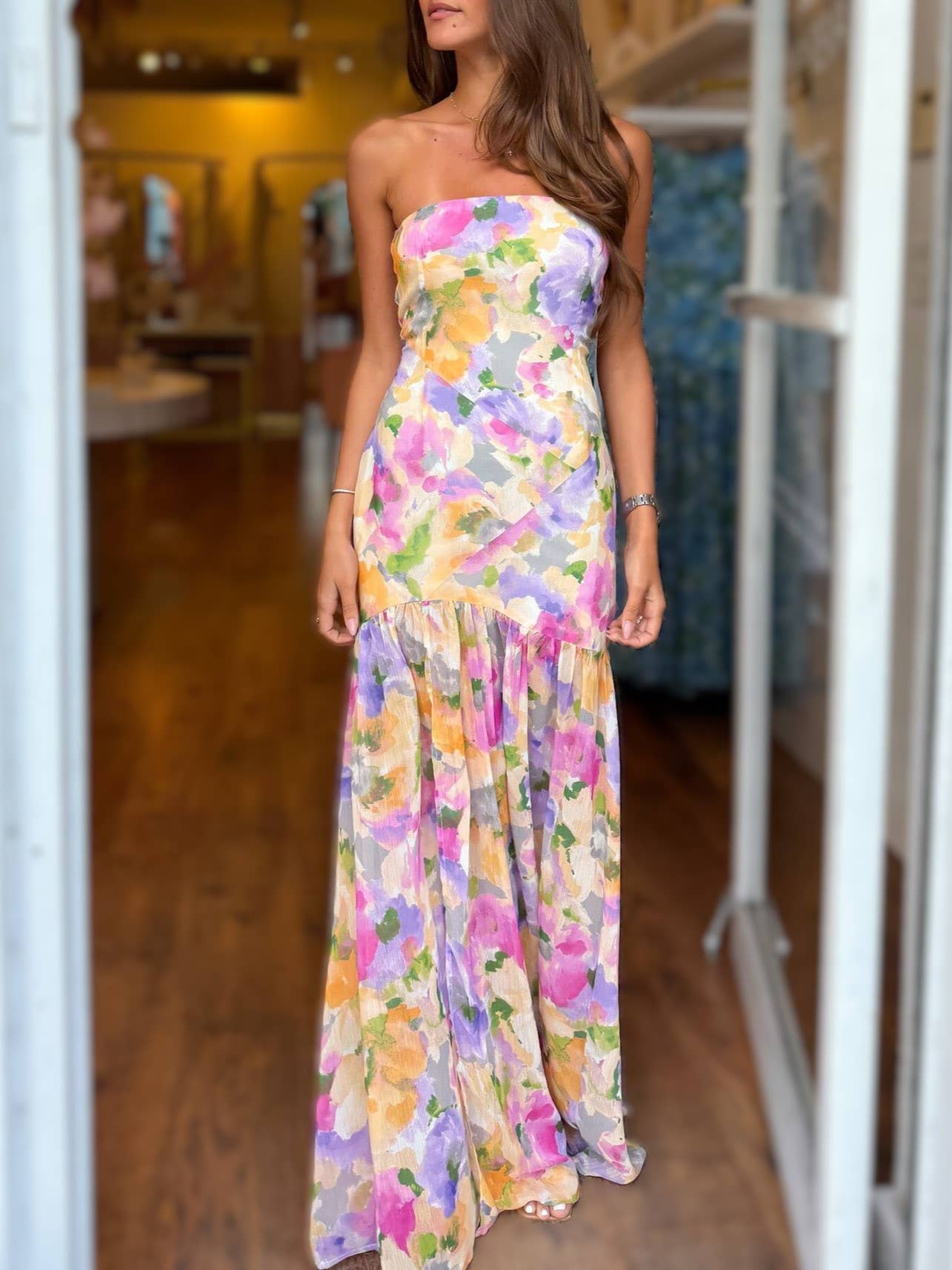 Dopamine Gorgeous Floral Strapless Mermaid Dress