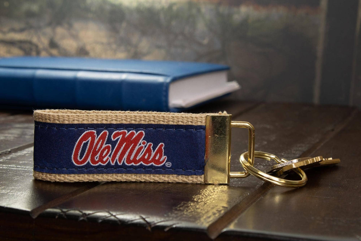 Ole Miss Rebels Collegiate Woven Ribbon Key Chain. Ole Miss Key Fob. Ole Miss Gift. Hotty Toddy Key Ring. Brass Clasp and O-Ring.