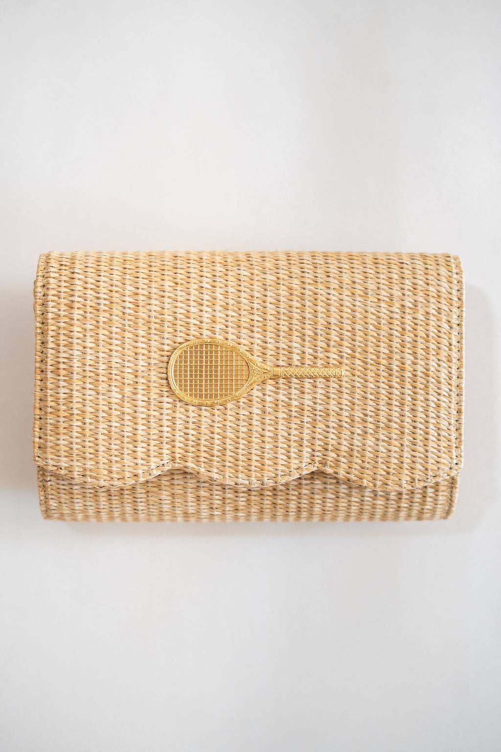 Scalloped Ruby Straw Clutch- Gold Charm - WS