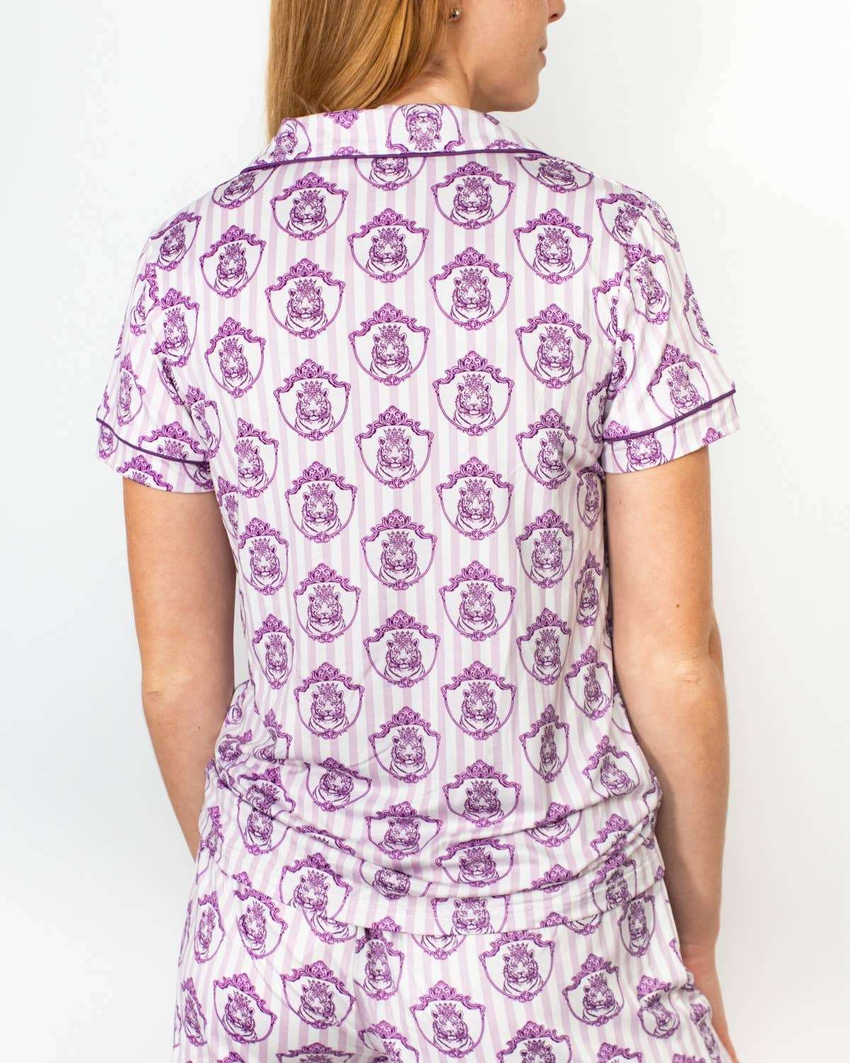 Gilded Tiger Short Sleeve Button Up Sleep Shirt Light Orchid/Purple