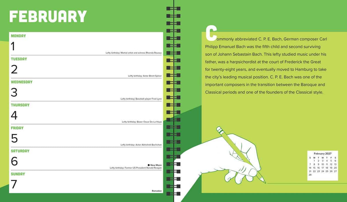 Left-Hander's 2027 Weekly Planner Calendar by Cary Koegle