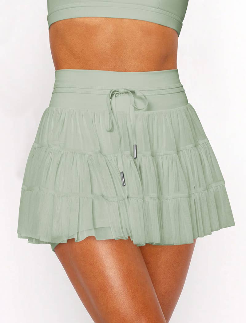 Drawstring Waist Ruffle Tennis Skirt