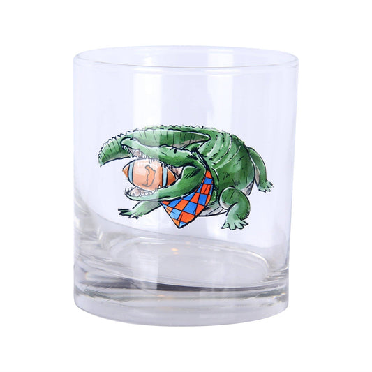 Gator with Football Rocks Glass