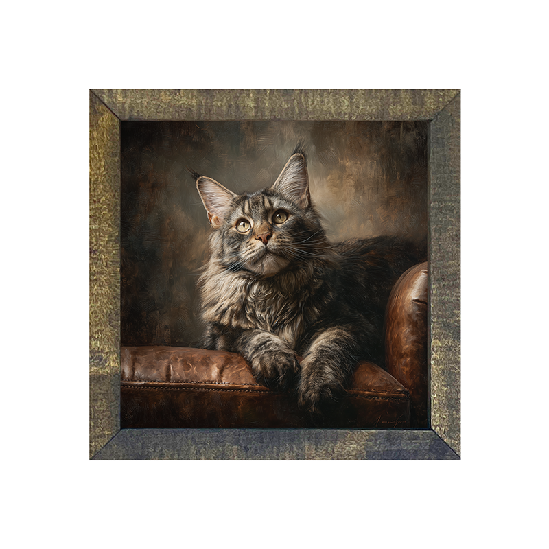 Armchair with Maine Coon Cat - Square Box Frame