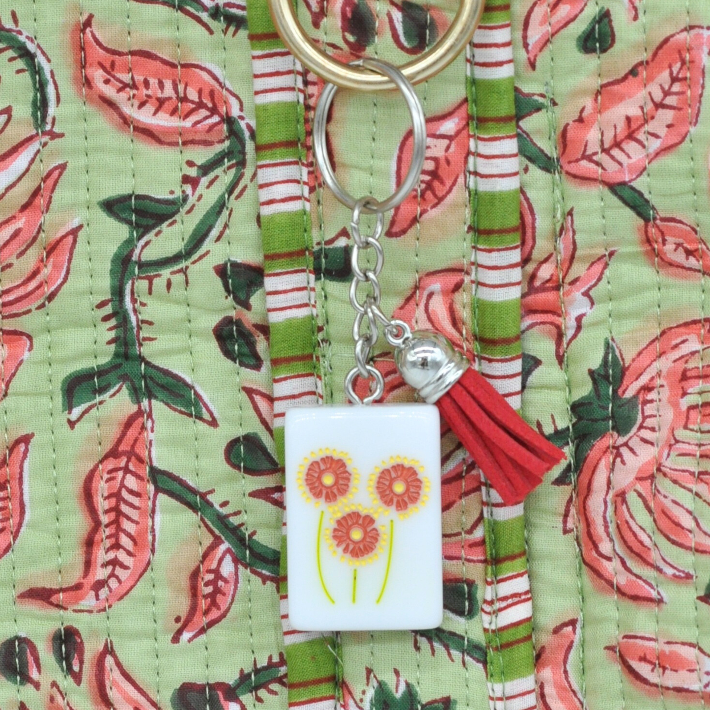 Traditional Flower Mahjong Tile Keychain