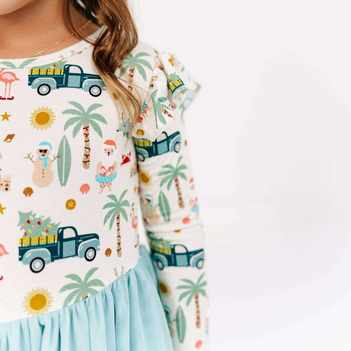 Coastal Christmas Flutter Long Sleeve Tulle Twirl Dress