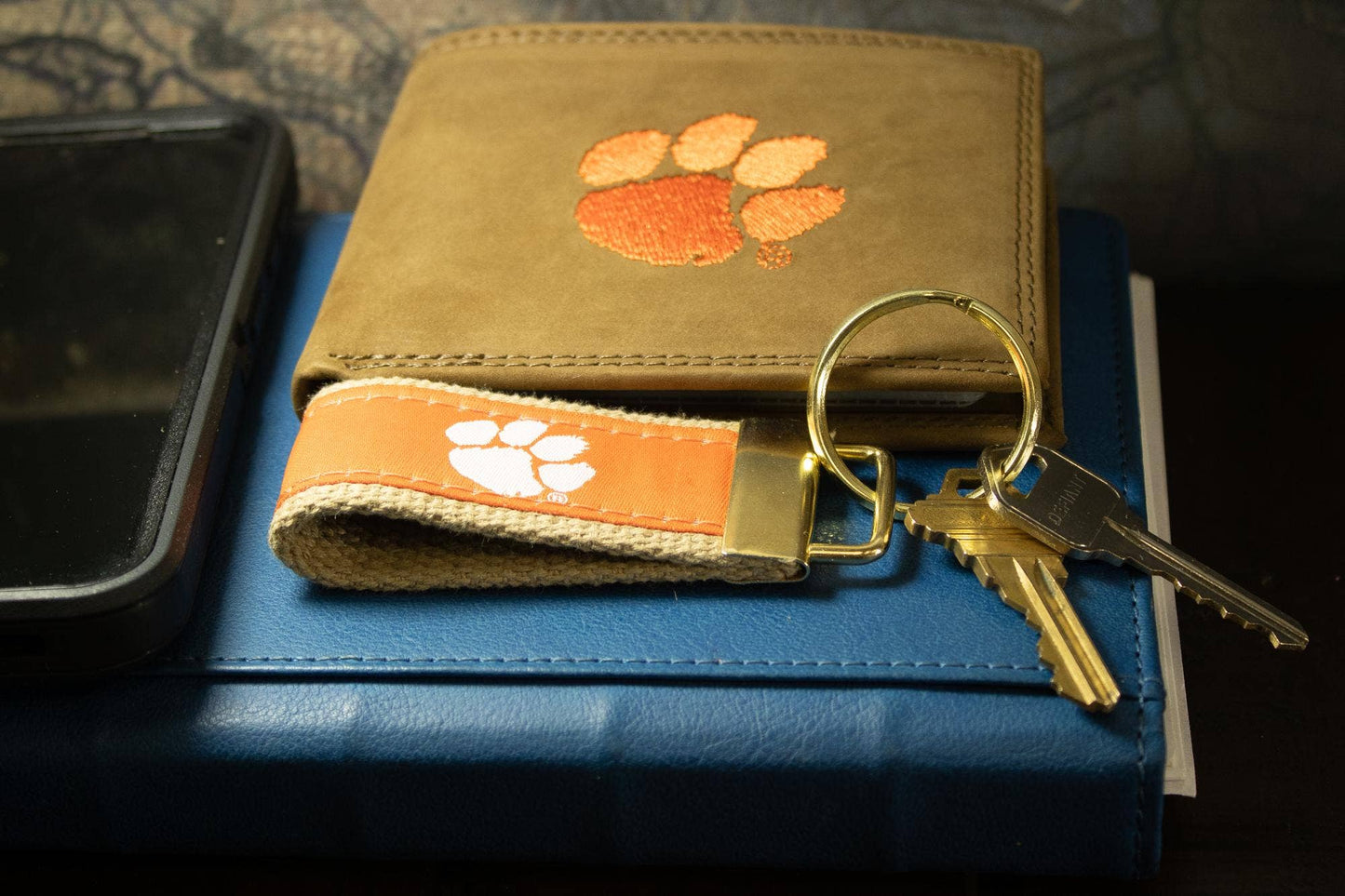 Clemson Tigers Collegiate Woven Ribbon Key Chain. Clemson University Key Fob. Clemson Tigers  Gift. Brass Clasp and O-Ring.