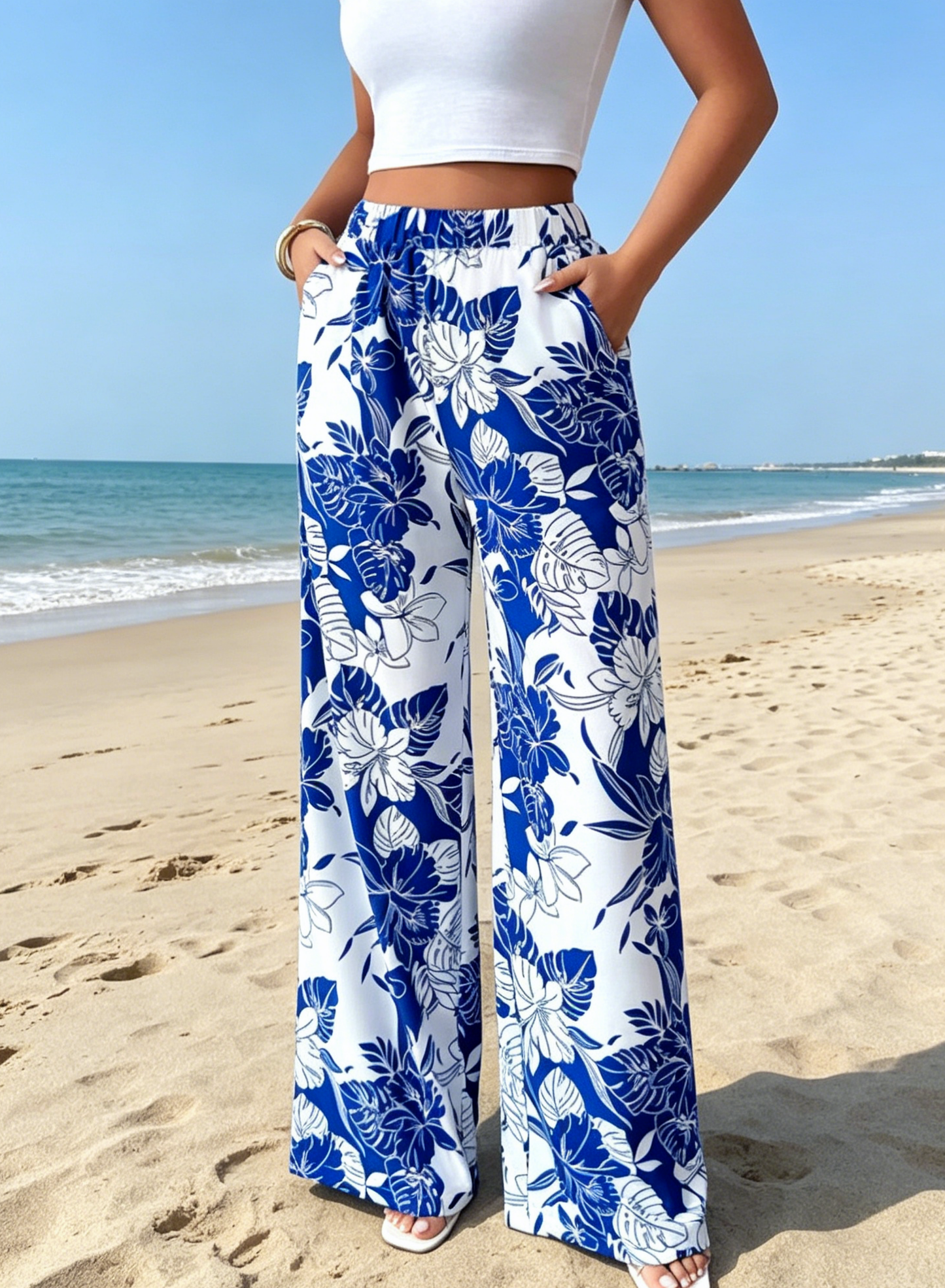 Vacation Trousers Floral Print Wide Leg Pants
