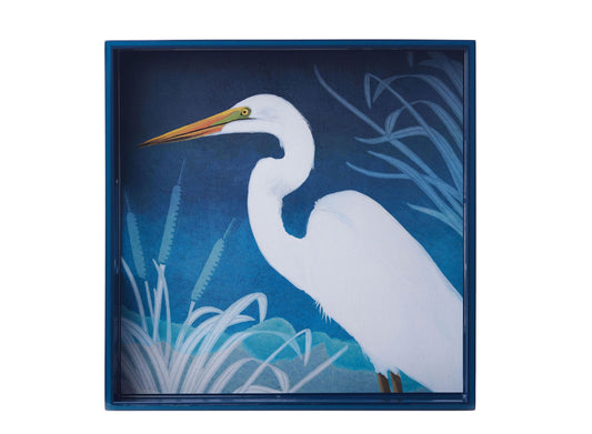 Night Egret Square Lacquer Serving Tray