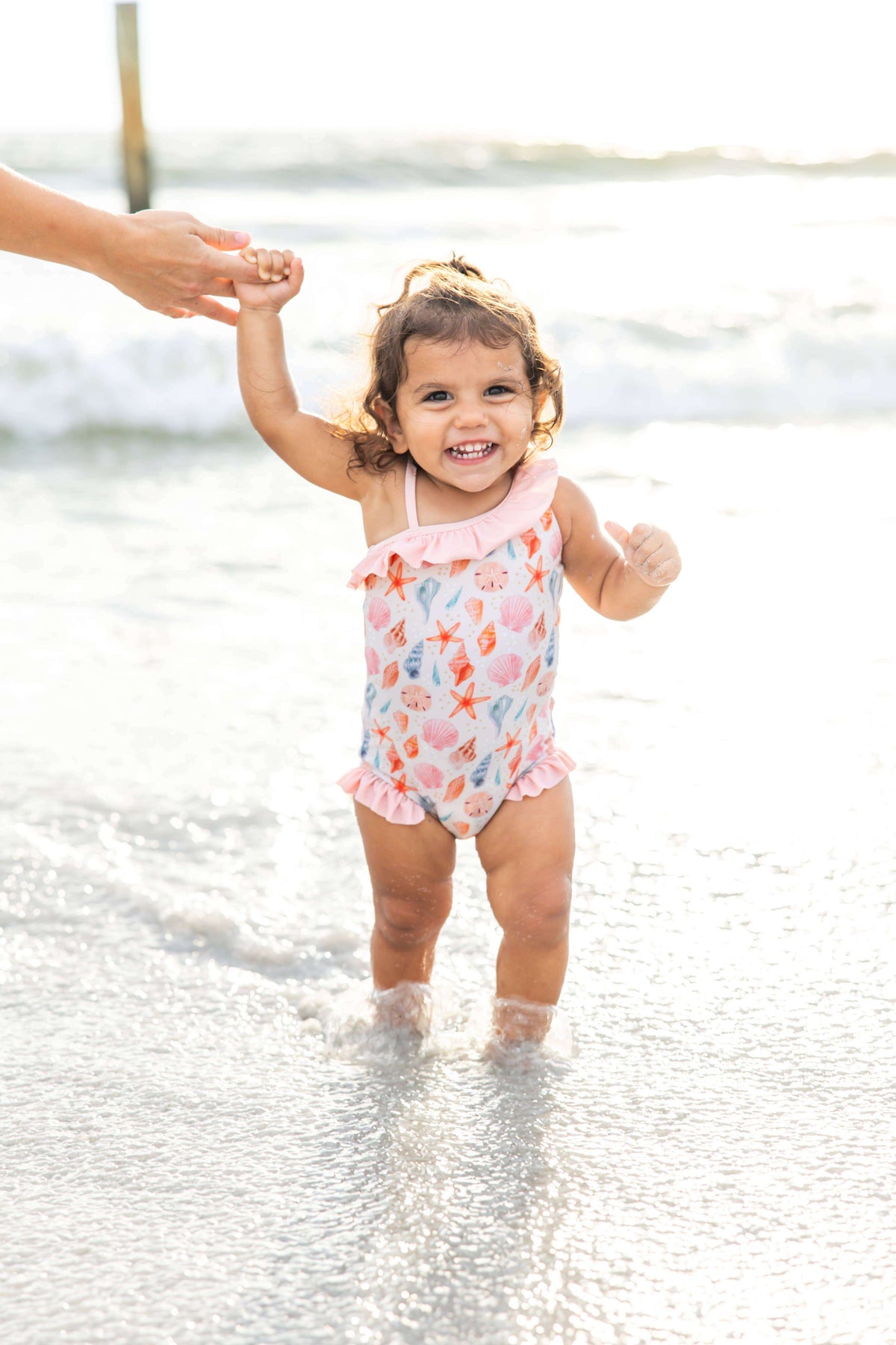 Sandy Seashells Beachy Girls Swimsuit One Piece Bathing Suit