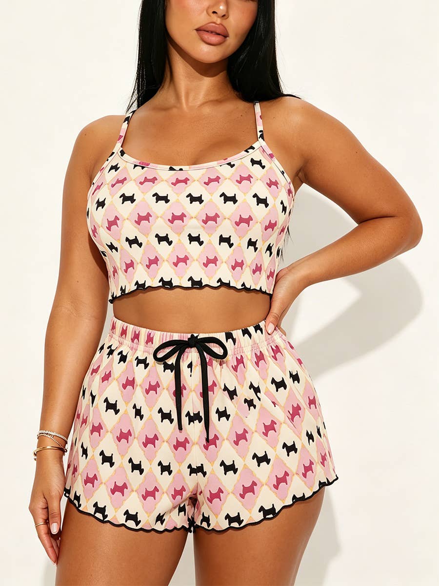 Animal Print Sexy Camisole And Shorts Pajama Set