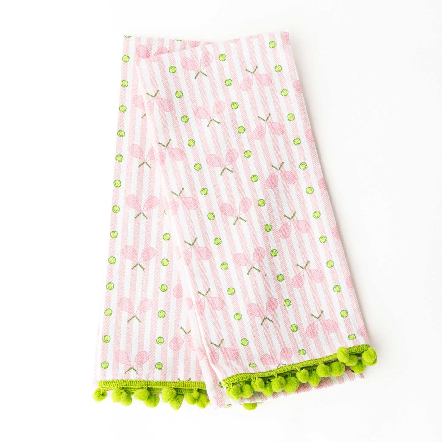 Pink Tennis Stripe Pom-Pom Cotton Towel Set