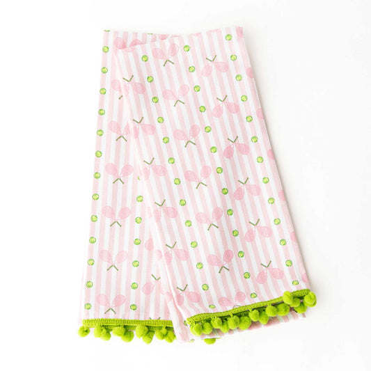 Pink Tennis Stripe Pom-Pom Cotton Towel Set
