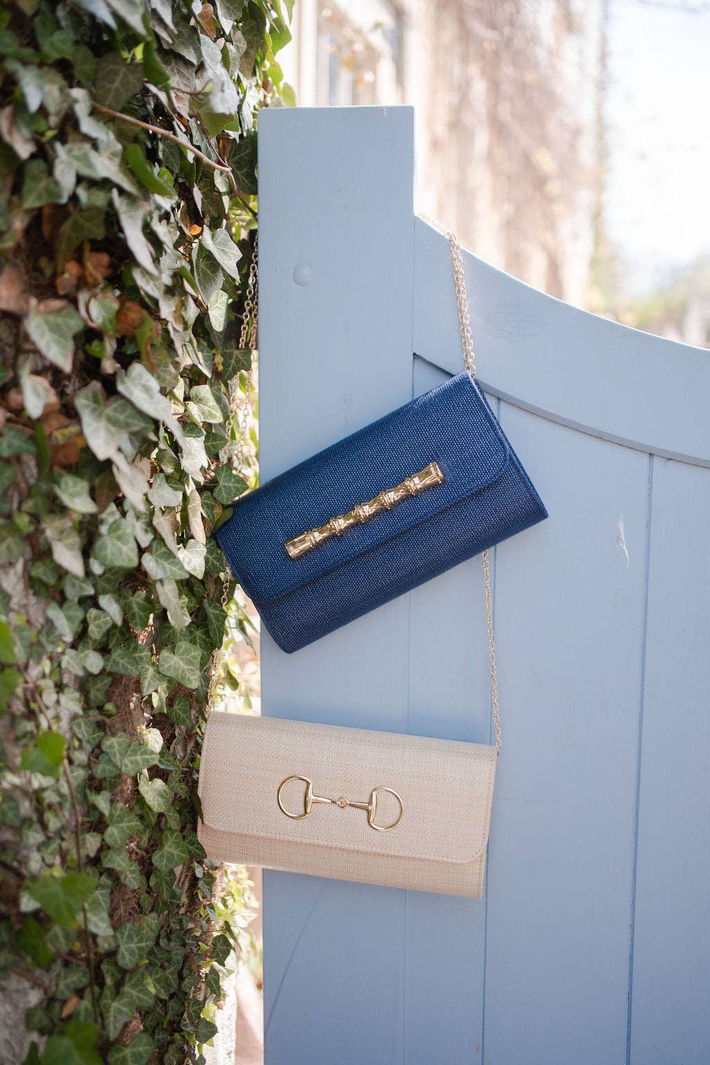 Navy Avery Clutch Straw - Gold Charms-WS