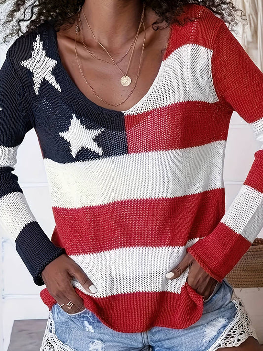 4th Of July Knit Summer American Flag Sweater
