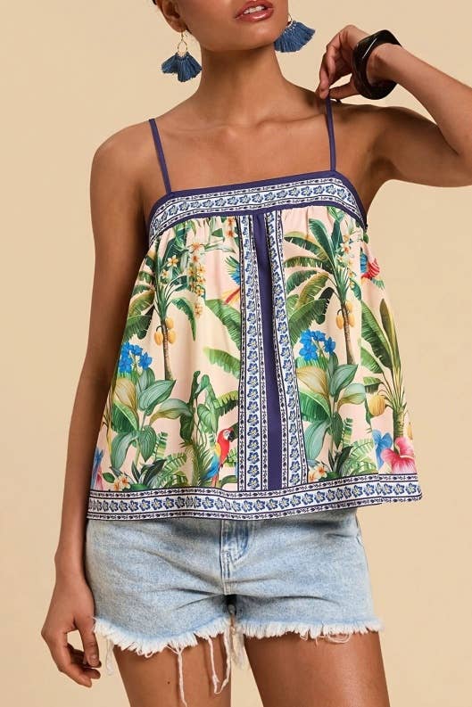 Tropical Rainforest Jungle Floral Print Boxy Cami Tank Top