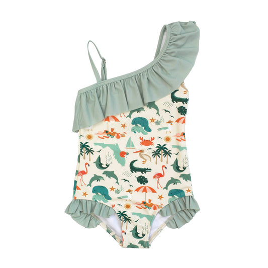 Explore Florida Ruffle Leg One Piece Girls Swimsuit
