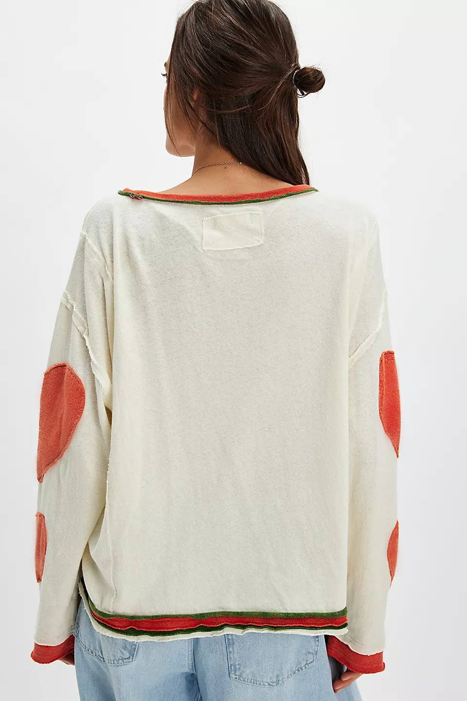 V day heart patch Relaxed fit crewneck long -sleeve shirt