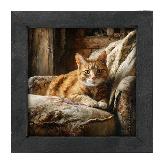 Armchair with Orange Tabby Cat - Square Frame