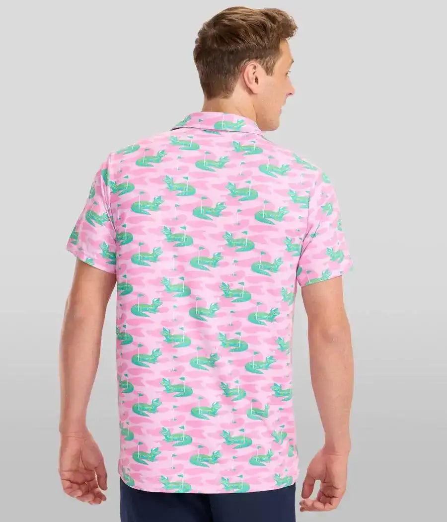Gator Golfer Pink Men's Golf Polo - Fun Alligator Golf Shirt