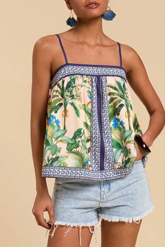 Tropical Rainforest Jungle Floral Print Boxy Cami Tank Top