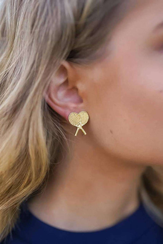 Double Tennis Racket Stud - Gold