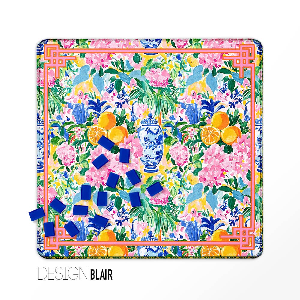 Mahjong Mat, Neoprene, Preppy,Chinoiserie, Boutique Monogram