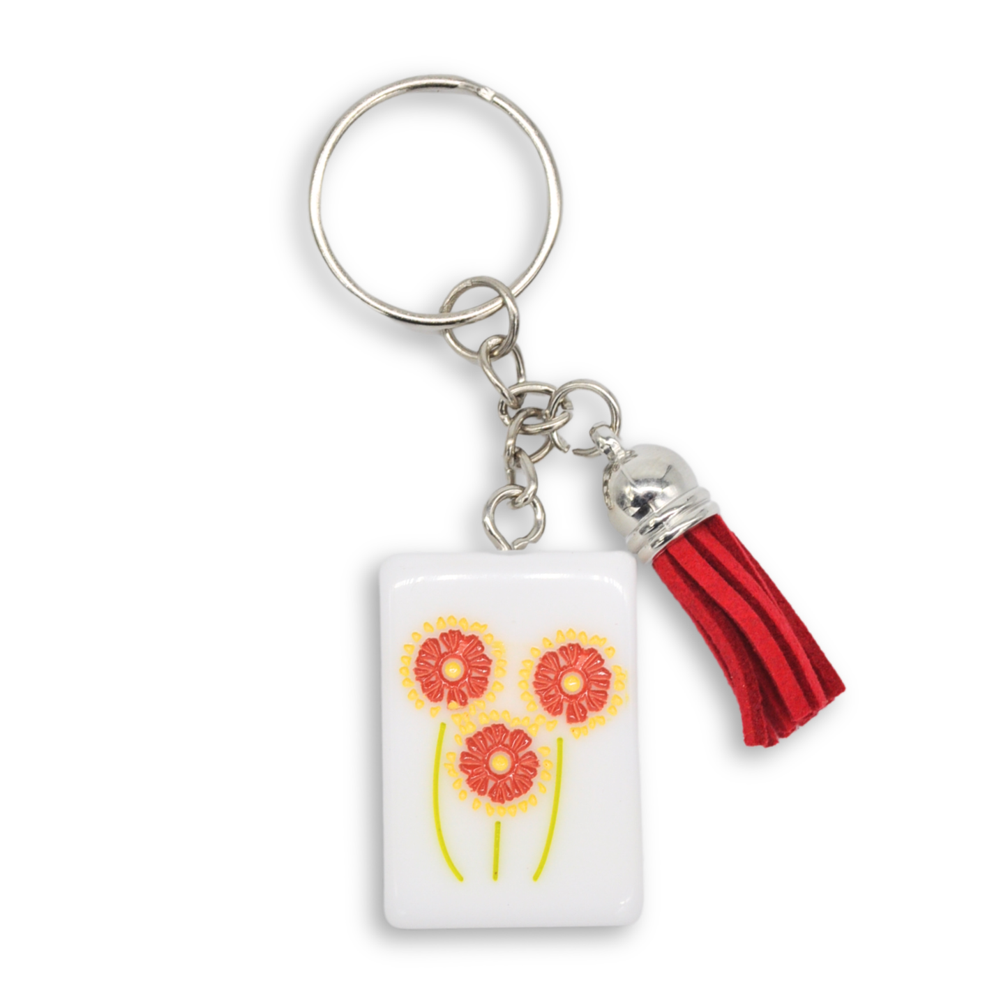 Traditional Flower Mahjong Tile Keychain