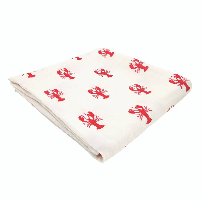 Swaddle Blanket + Plush Rattle - Lobster