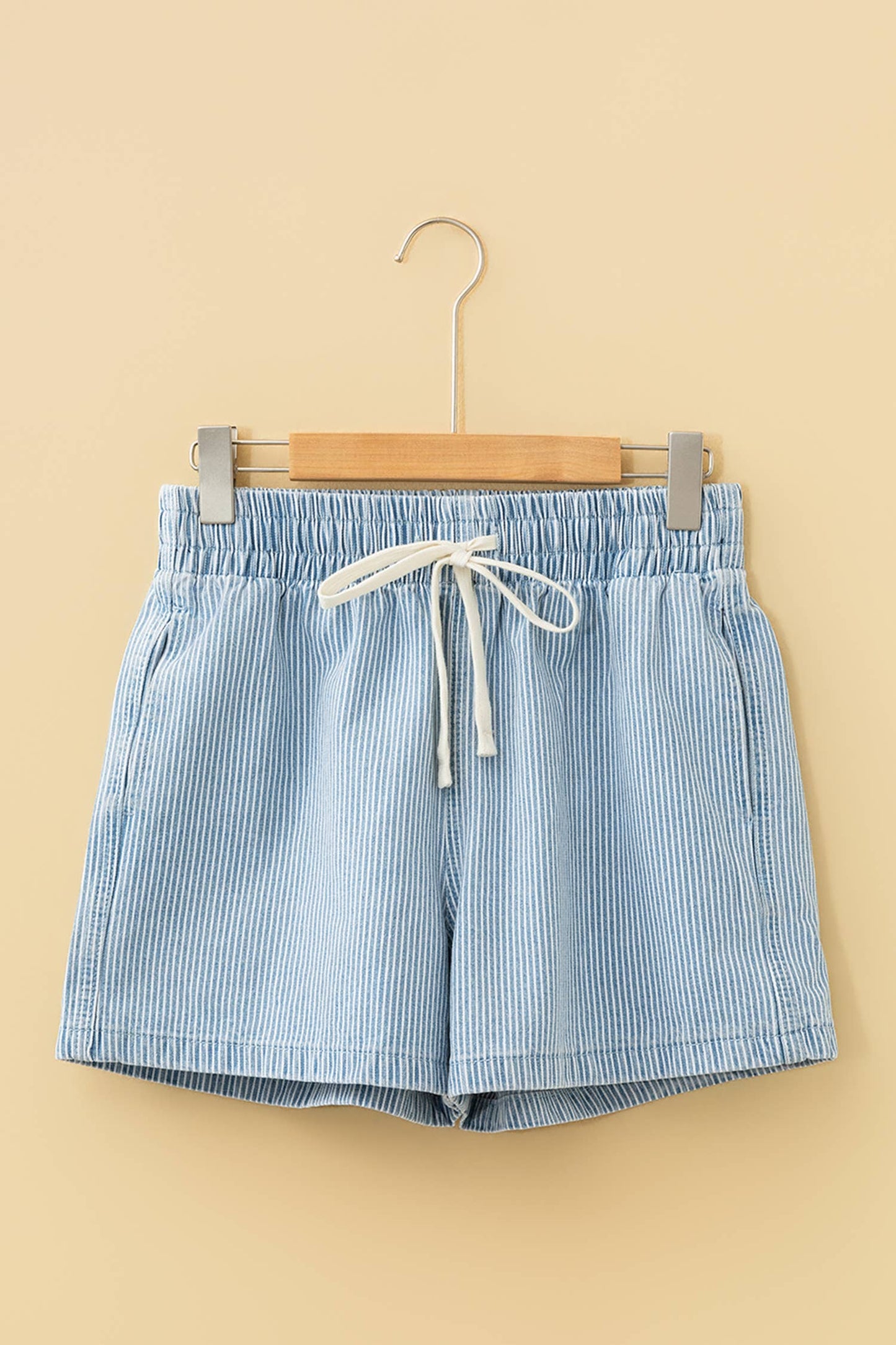 Stripe Drawstring Elastic Waist Casual Denim Shorts|S-4X