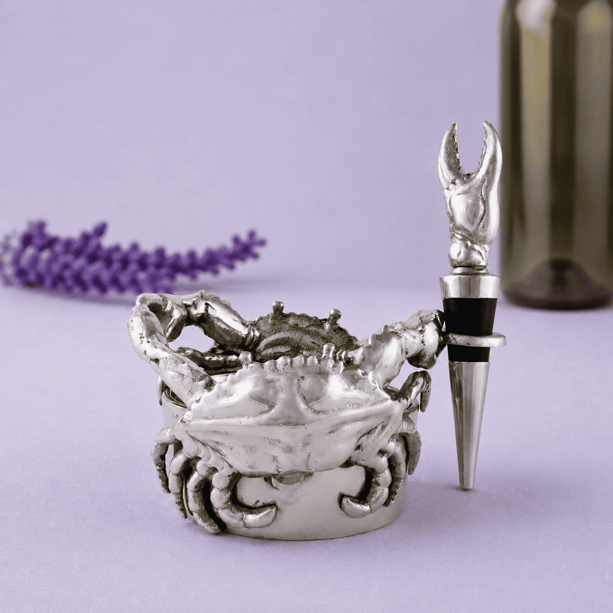 Crab Wine Caddy and Stopper Set