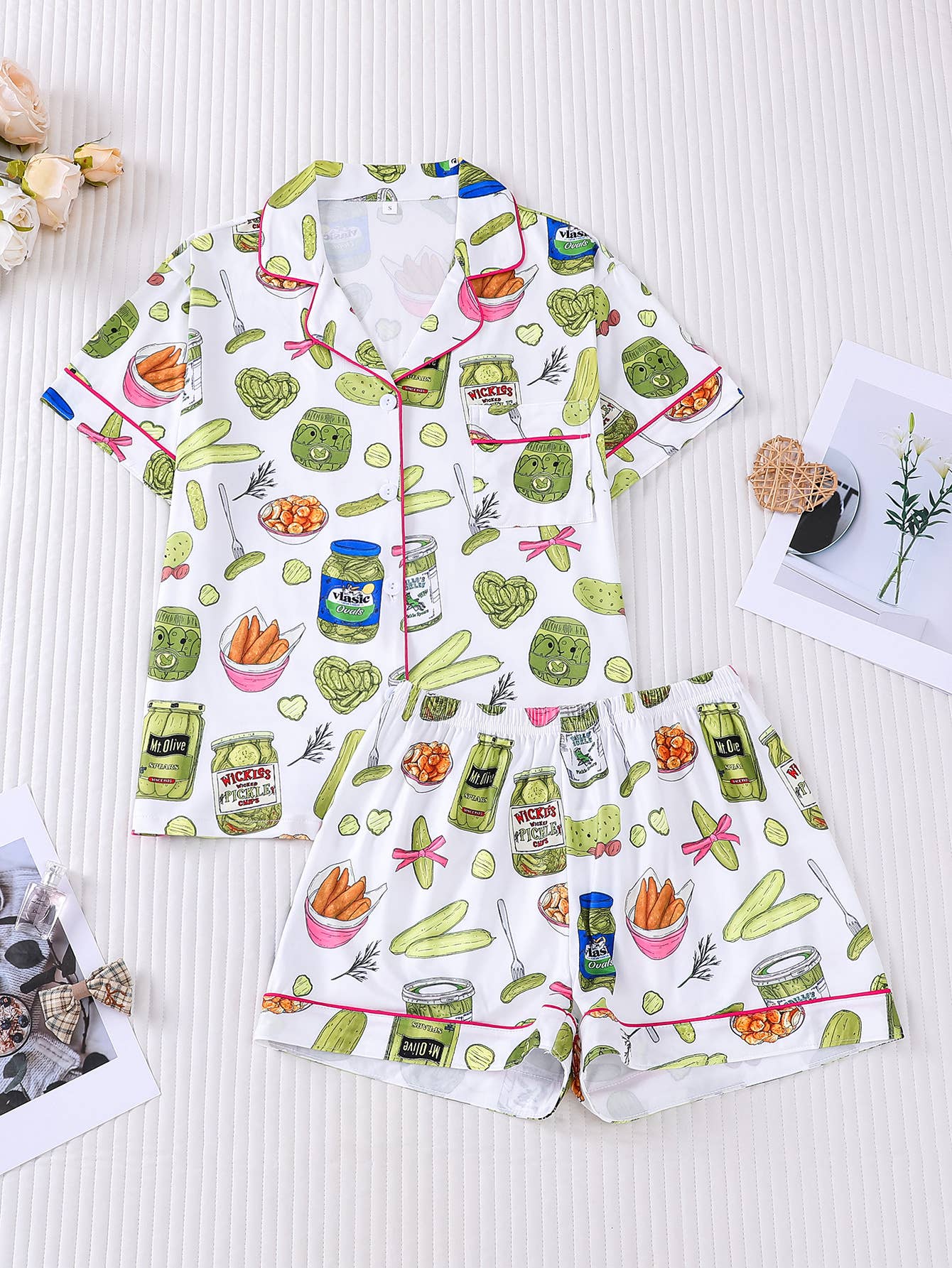 Cozy Cute Cucumber Vegetables Print Short Pajama Set