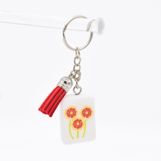 Traditional Flower Mahjong Tile Keychain