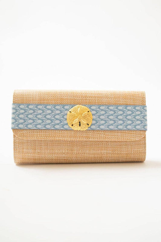 Avery Straw Clutch - Blue Ocean Band with Sanddollar