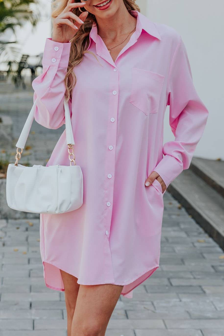 Loose casual long sleeve shirt dress