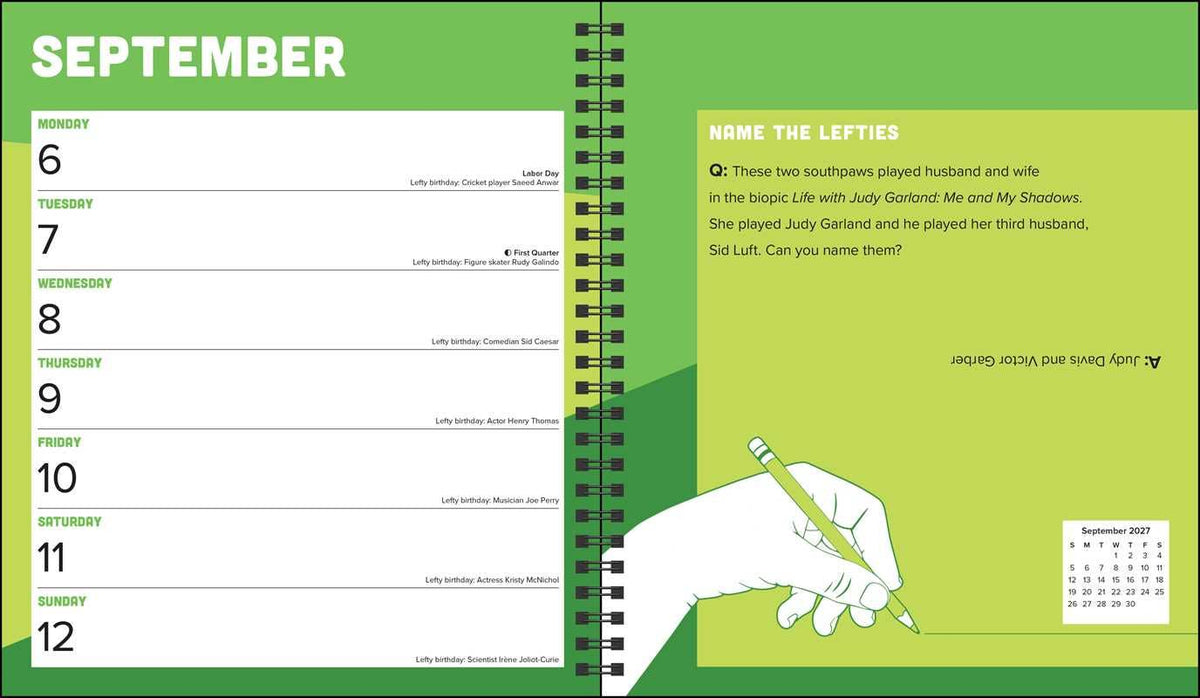 Left-Hander's 2027 Weekly Planner Calendar by Cary Koegle