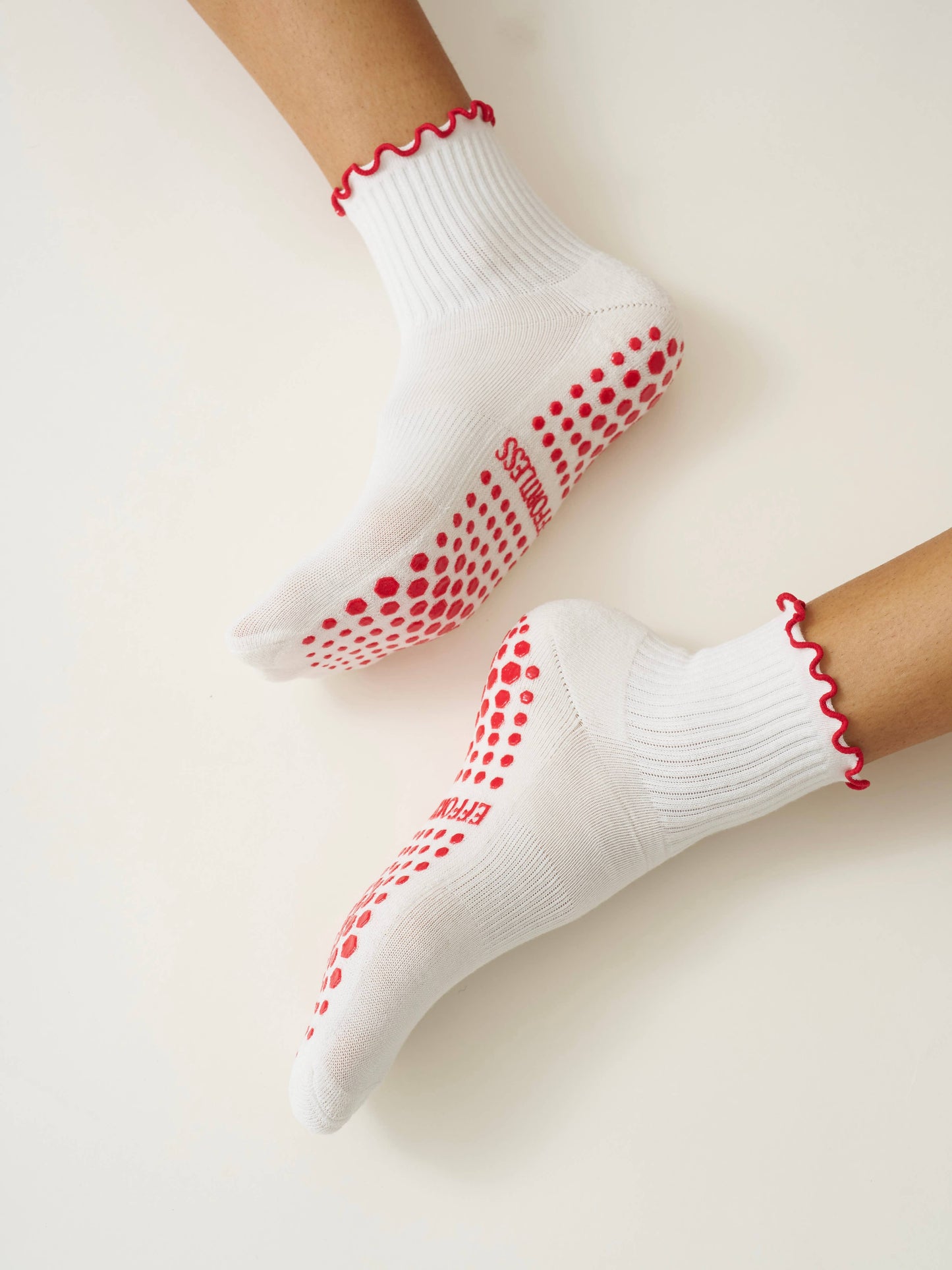 Embroidery Heart Duo Ruffle Grip Sock- Pilates Socks