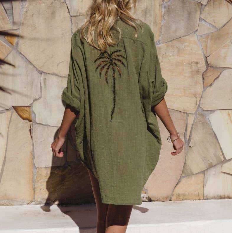 Casual Coconut Tree Print Beach Bikini Cover-Up