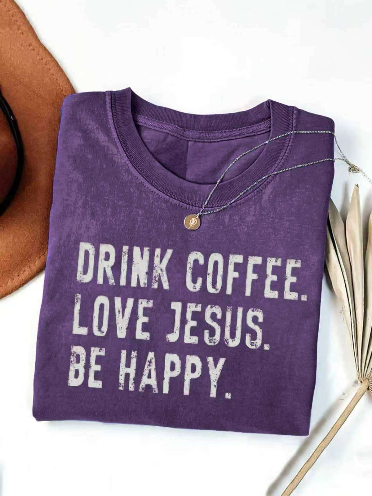 DRINK COFFEE LOVE JESUS BE HAPPY Graphic Retro T-Shirt